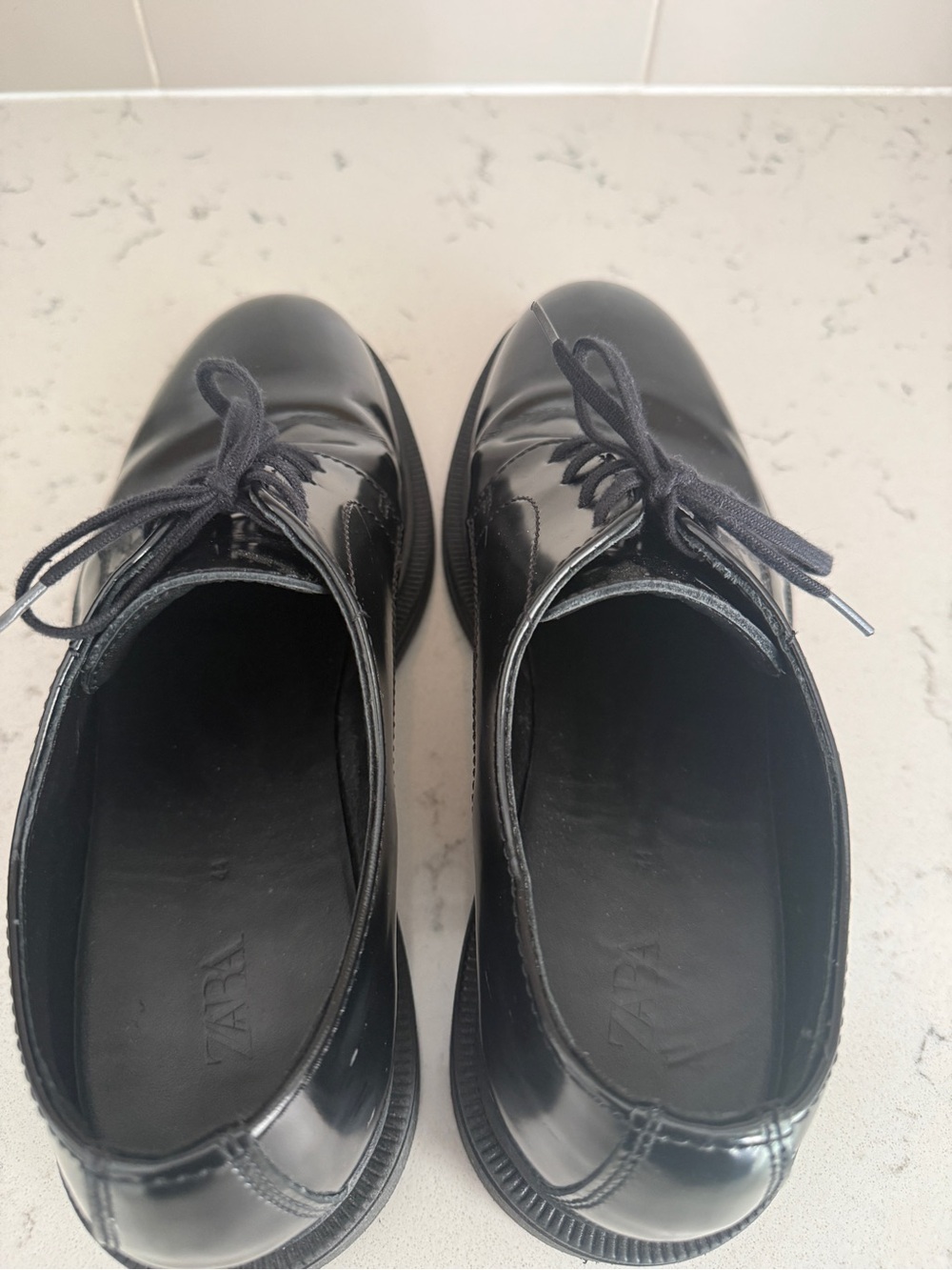 Zara Black Leather Derby Shoes - Lace-Up Oxfords - Picture 6 of 11